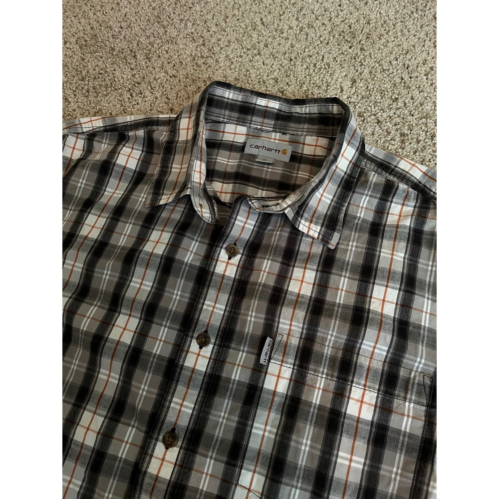Carhartt Men's Button Down XL Tall Black Plaid Short Sleeve Chest Pocket Shirt